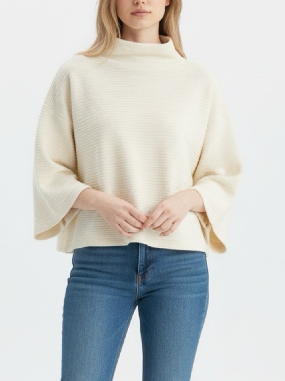 Madewell Texture & Thread Ribbed Mock Neck Relaxed Cream Size Small Sweater